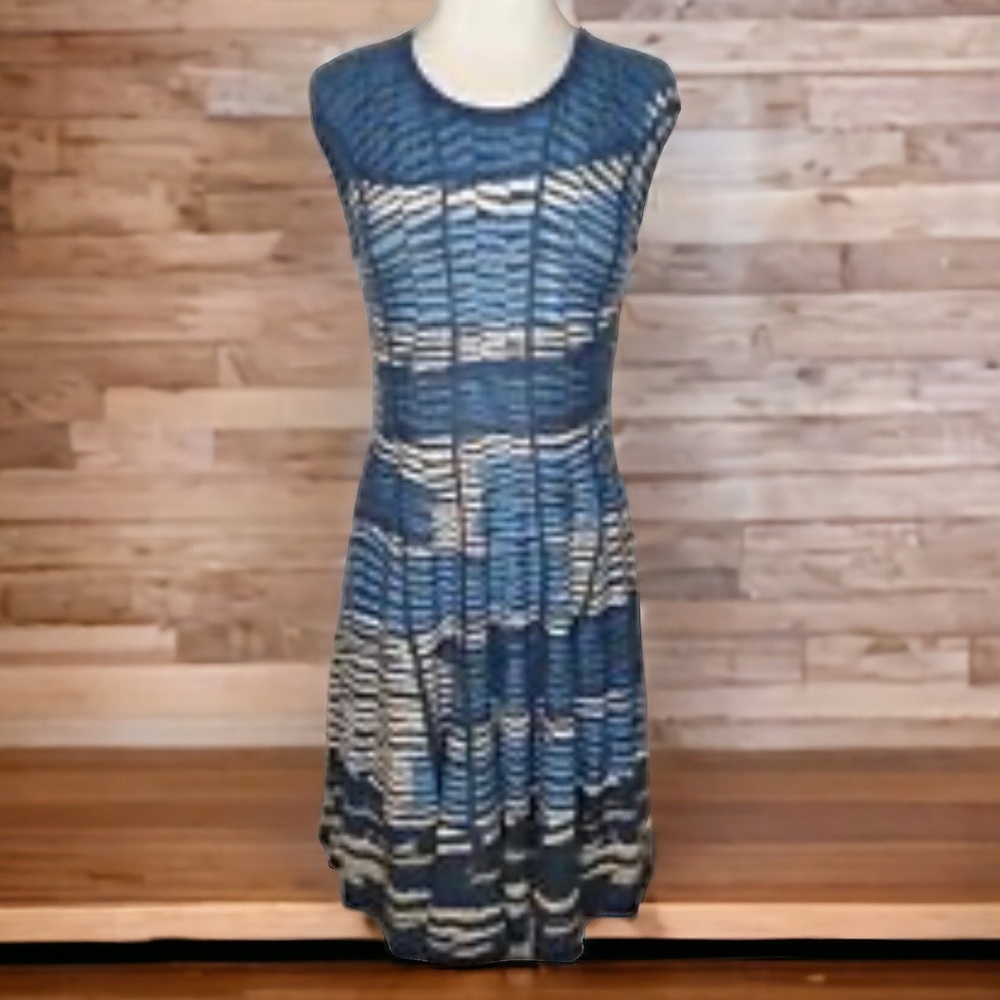 Nic + Zoe blue tan mesmerize knit sleeveless twirl dress XXL